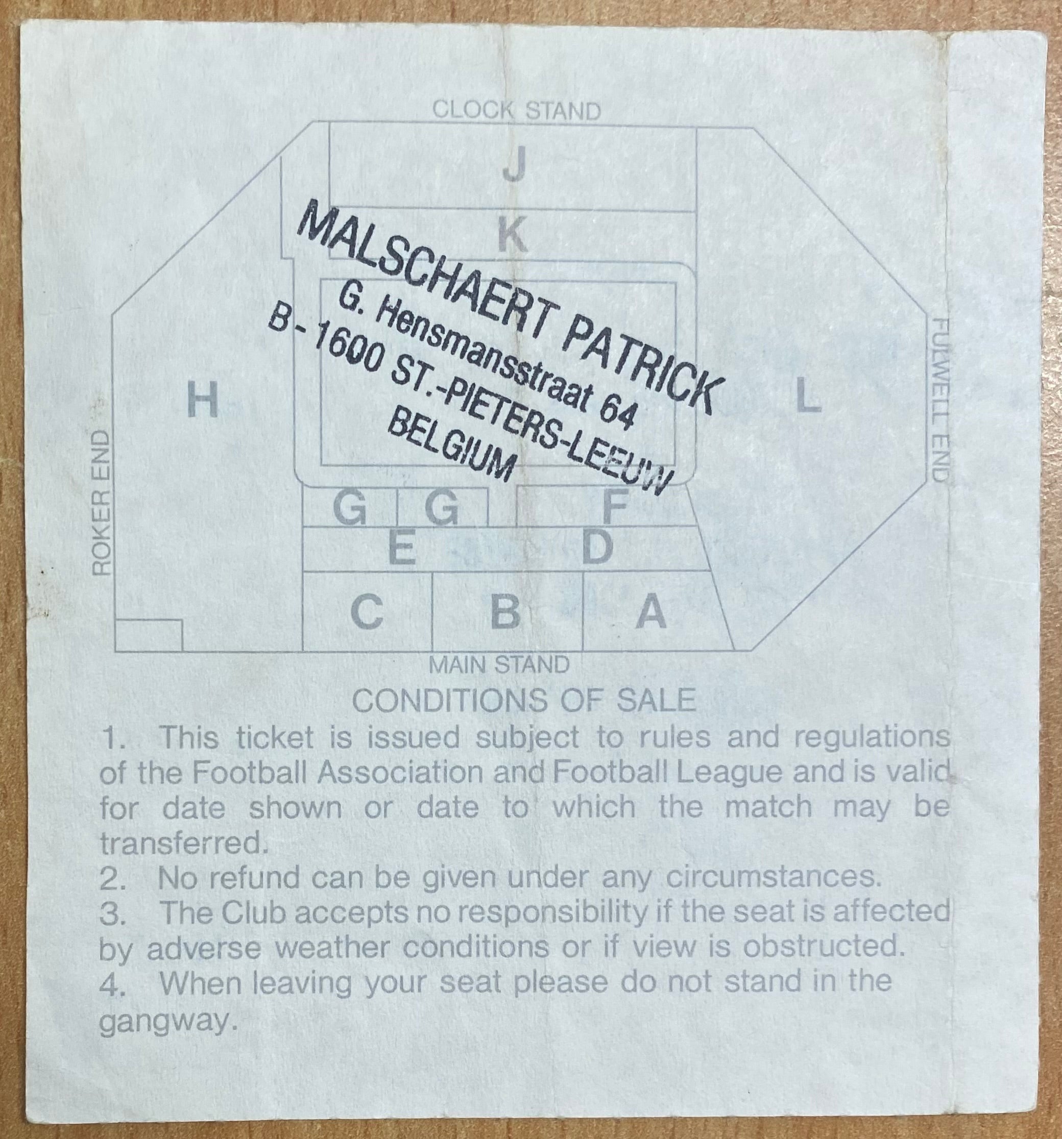 1988/89 ORIGINAL DIVISION 3 TICKET SUNDERLAND V NOTTS COUNTY