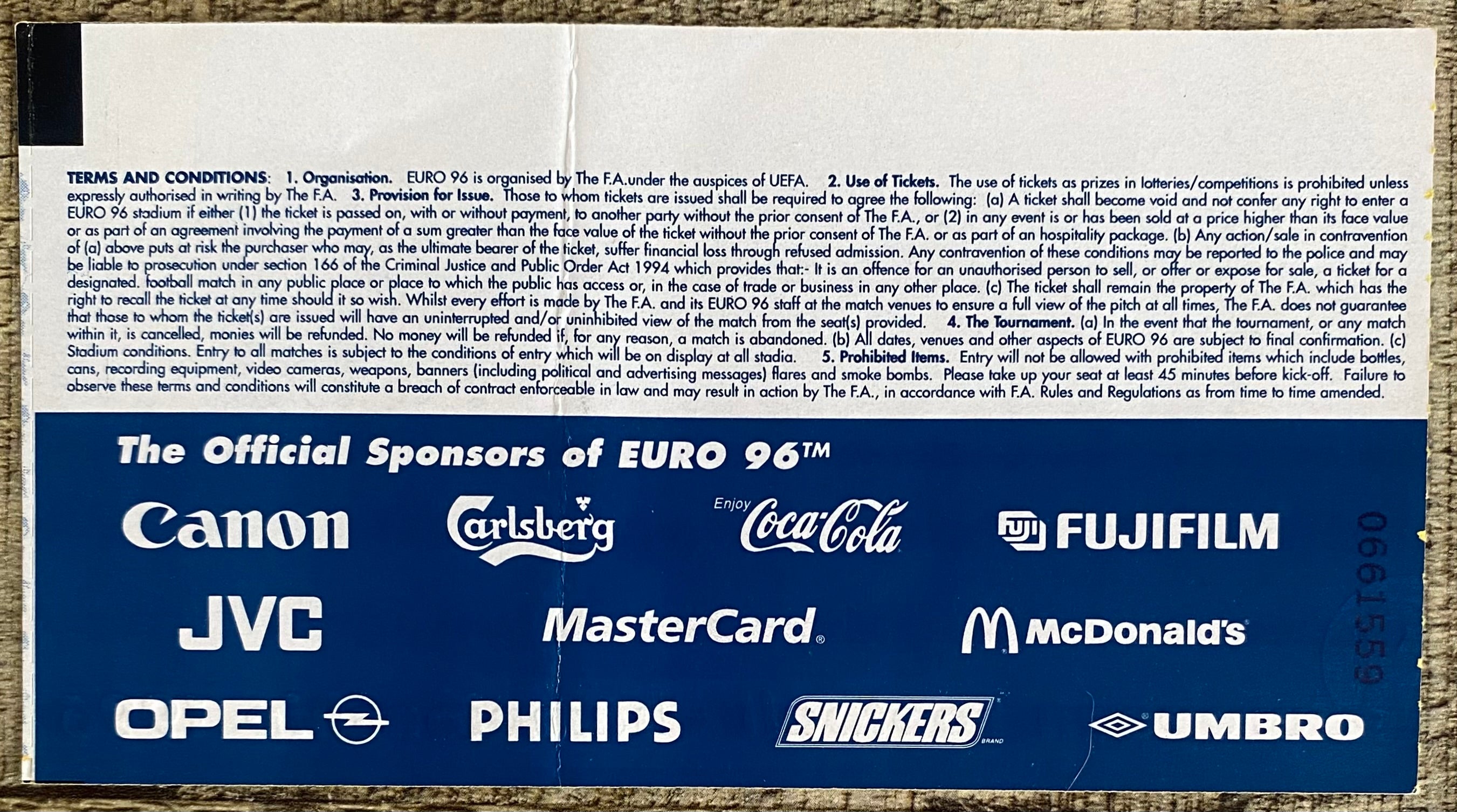1996 ORIGINAL EUROPEAN CHAMPIONSHIPS EURO 96 TICKET NETHERLANDS V SWITZERLAND @ VILLA PARK