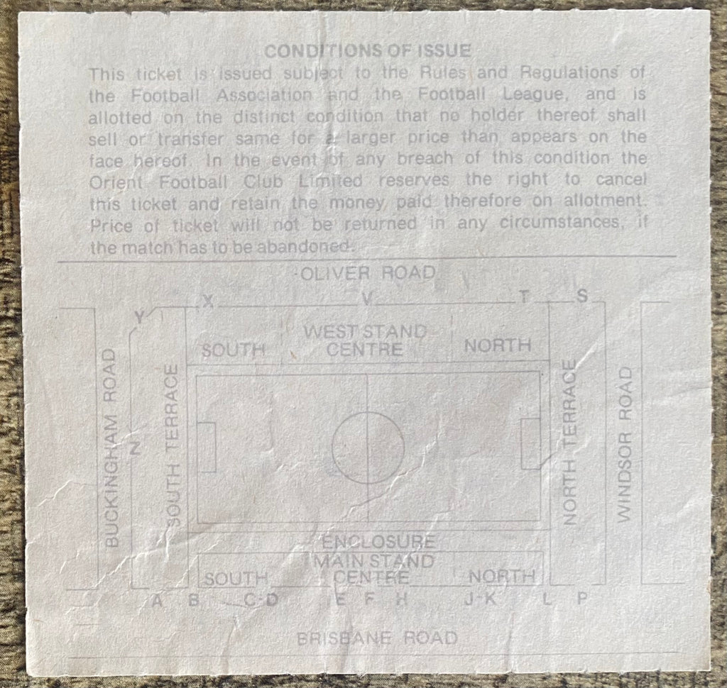 1981/82 ORIGINAL FA CUP 4TH ROUND REPLAY TICKET ORIENT V HUDDERSFIELD TOWN