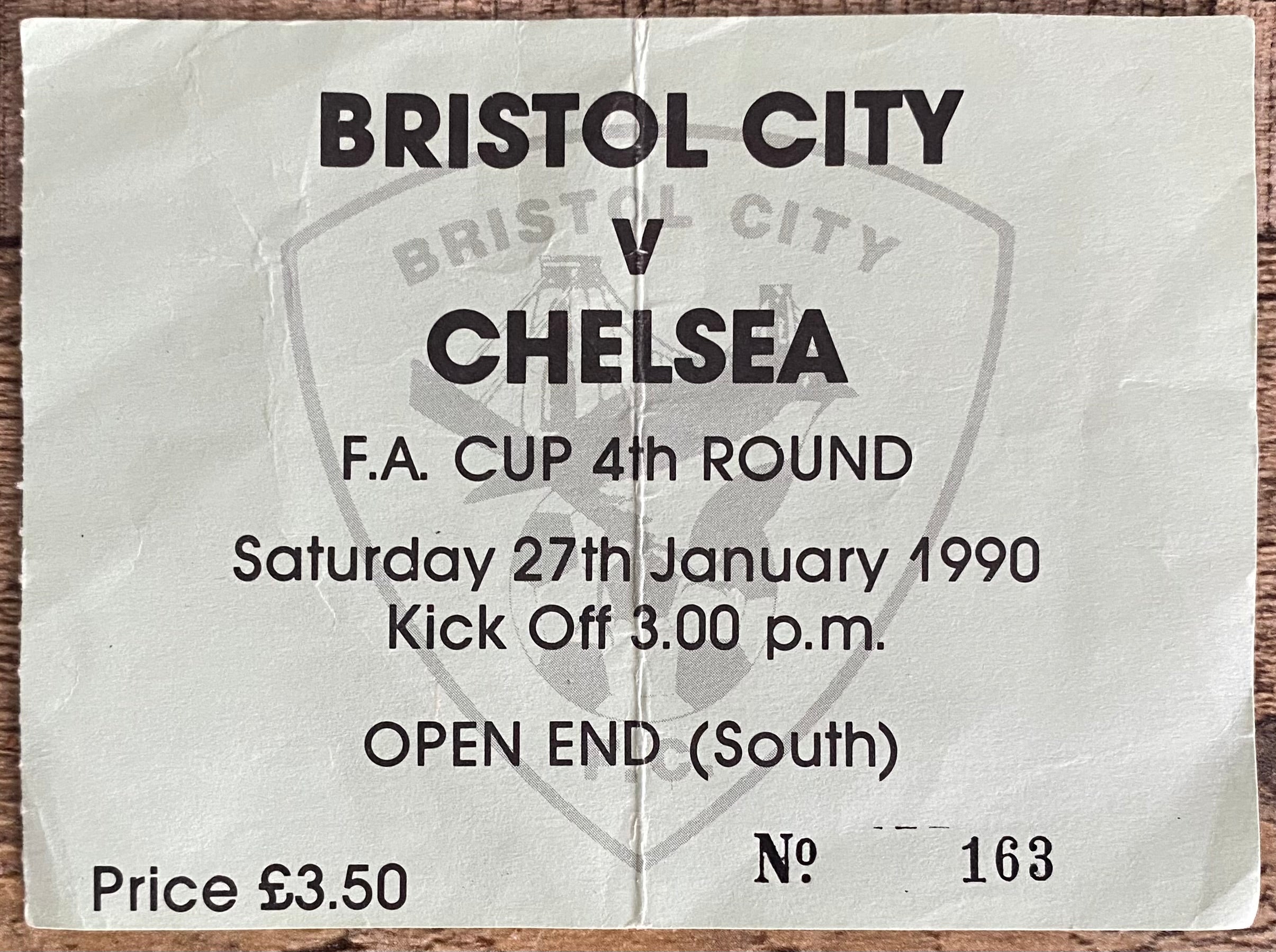 1989/90 ORIGINAL FA CUP 4TH ROUND TICKET BRISTOL CITY V CHELSEA