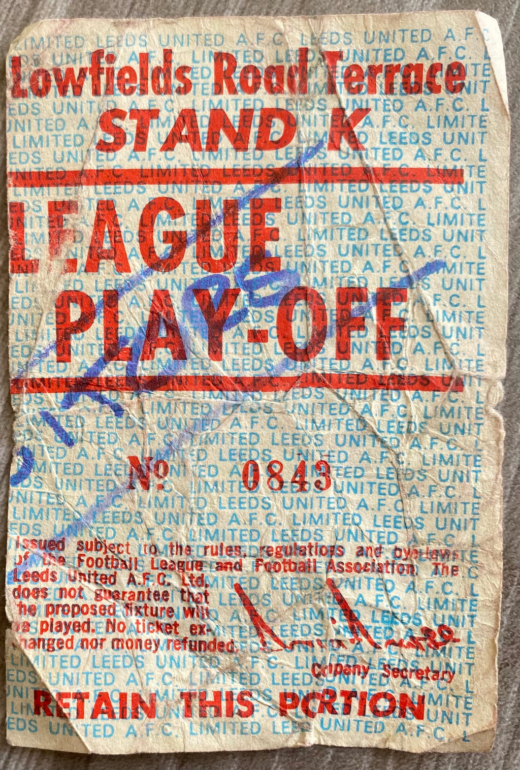 1986/87 ORIGINAL DIVISION 1 PLAY OFF FINAL 2ND LEG TICKET LEEDS UNITED V CHARLTON ATHLETIC