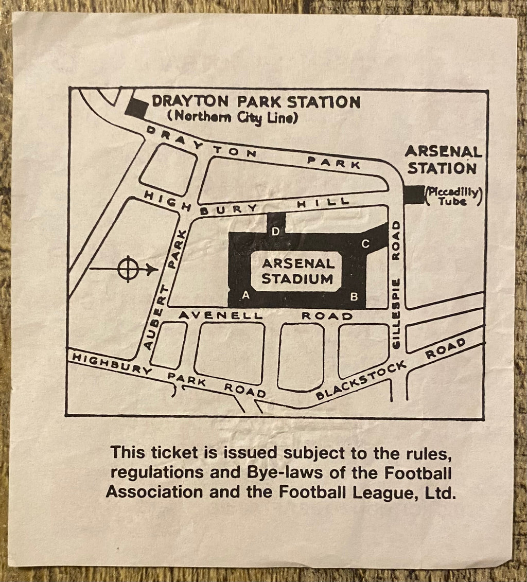 1991/92 ORIGINAL DIVISION ONE TICKET ARSENAL V TOTTENHAM HOTSPUR