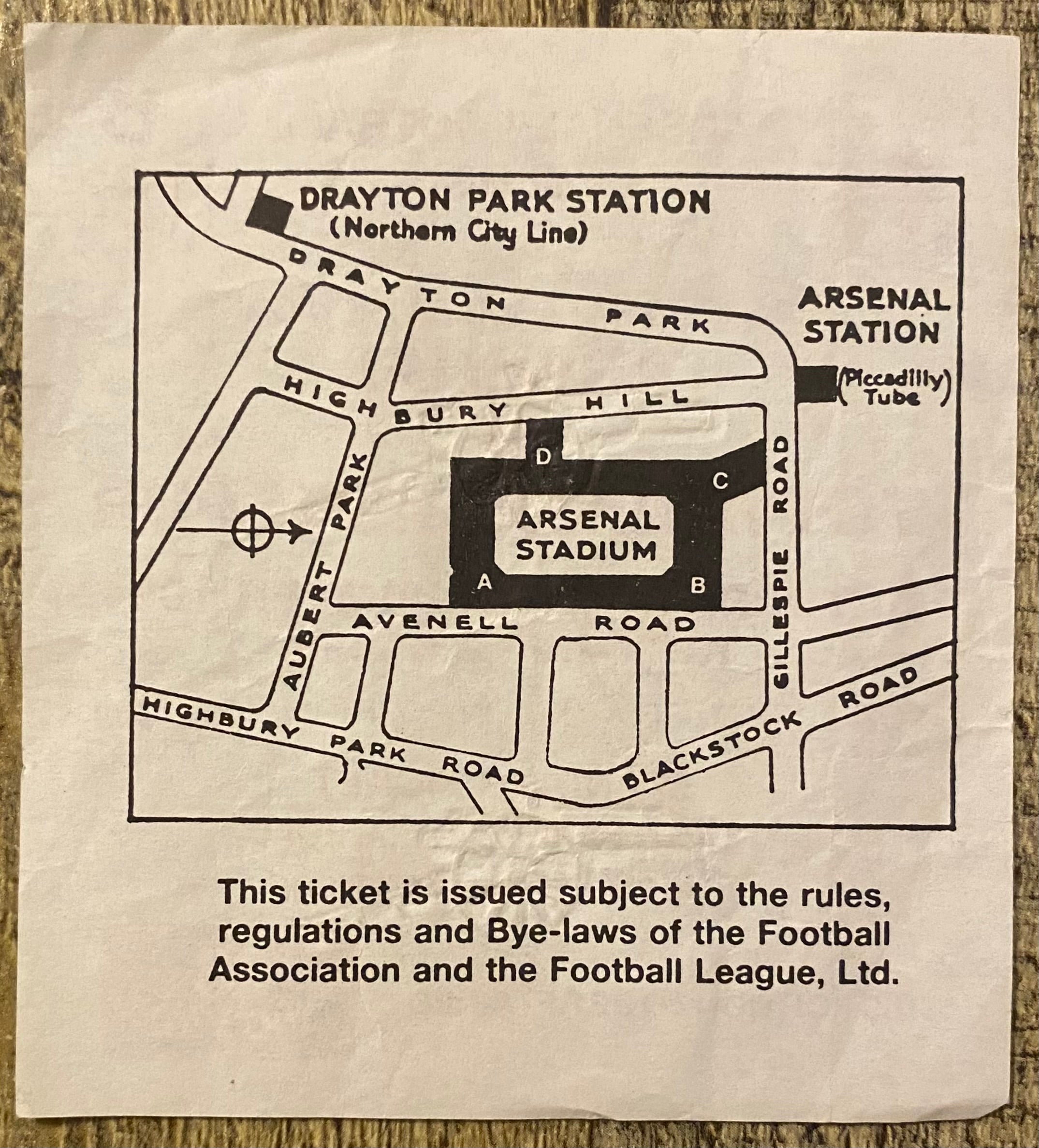 1991/92 ORIGINAL DIVISION ONE TICKET ARSENAL V TOTTENHAM HOTSPUR