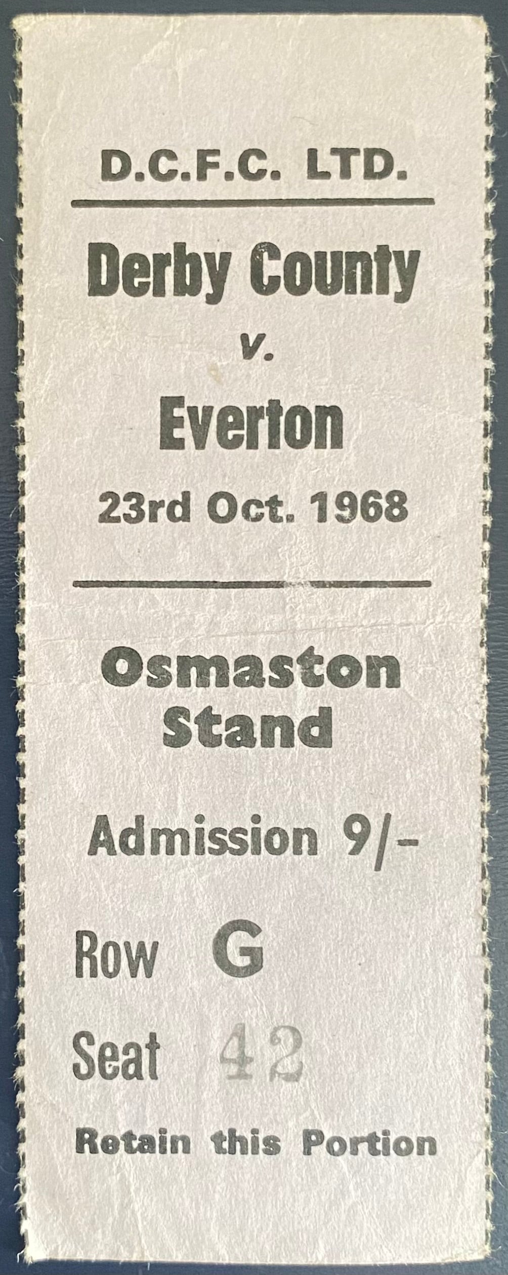 1968/69 ORIGINAL LEAGUE CUP 4TH ROUND REPLAY TICKET DERBY COUNTY V EVERTON