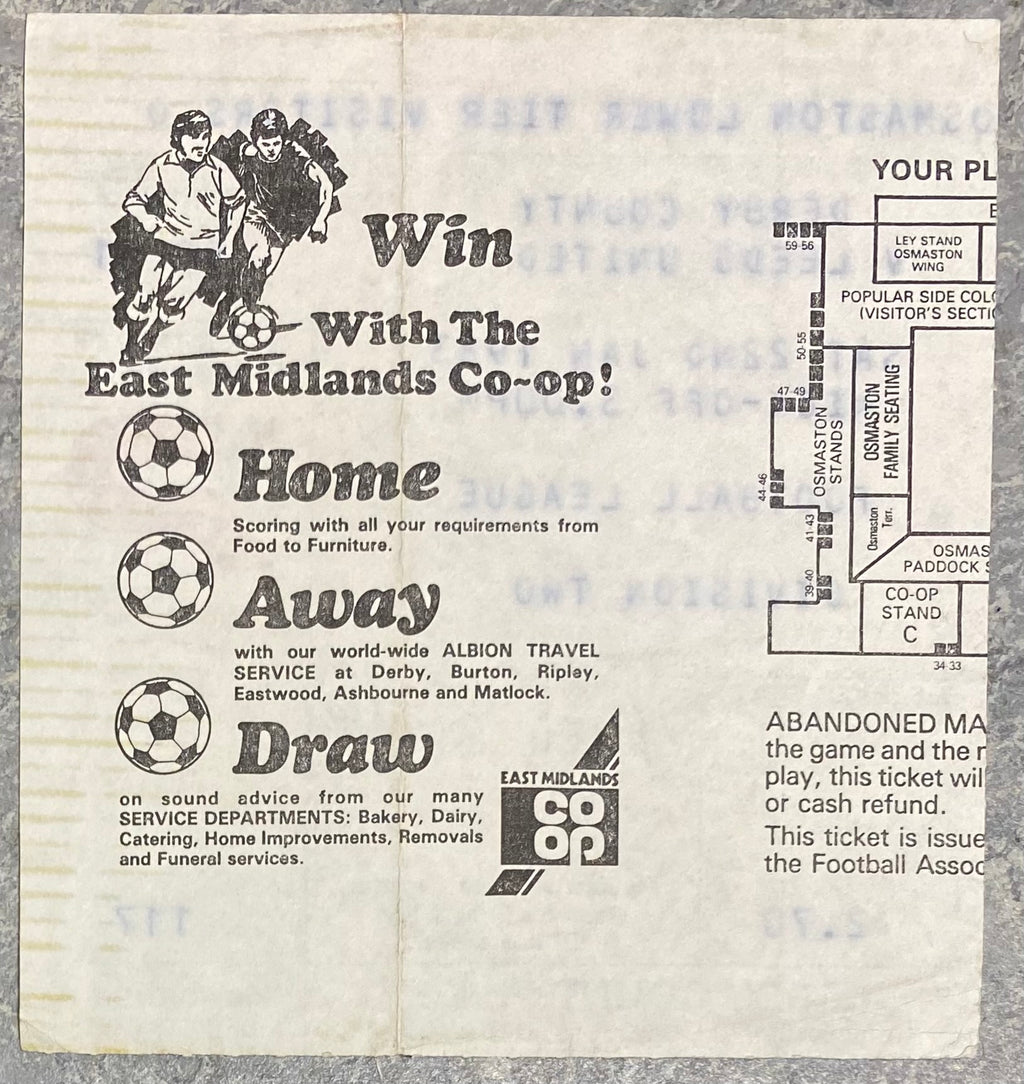 1982/83 ORIGINAL DIVISION TWO TICKET DERBY COUNTY V LEEDS UNITED