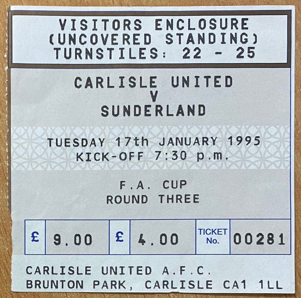 1994/95 ORIGINAL FA CUP 3RD ROUND TICKET CARLISLE UNITED V SUNDERLAND