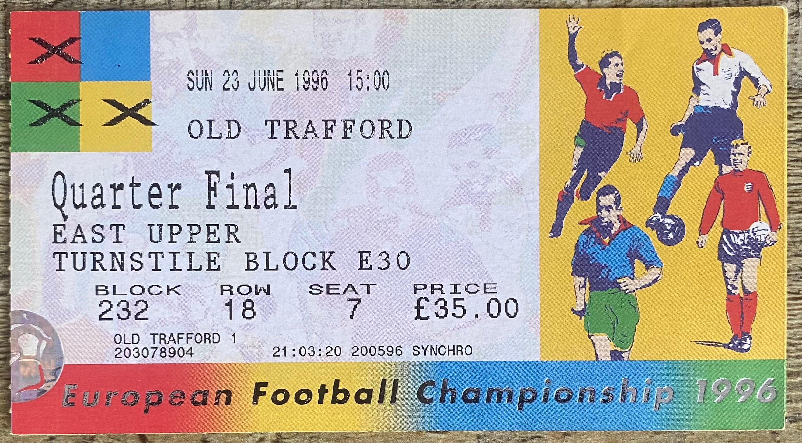 1996 ORIGINAL EUROPEAN CHAMPIONSHIPS EURO 96 QUARTER FINAL TICKET GERMANY V CROATIA @ OLD TRAFFORD