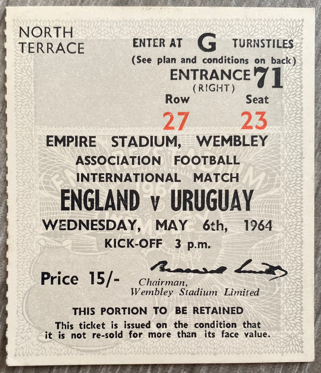 1964 ORIGINAL INTERNATIONAL TICKET ENGLAND V URUGUAY