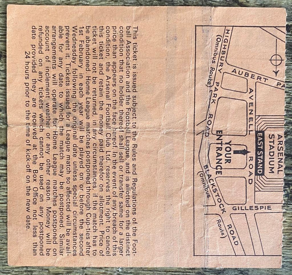 1970/71 ORIGINAL DIVISION ONE TICKET ARSENAL V NEWCASTLE UNITED