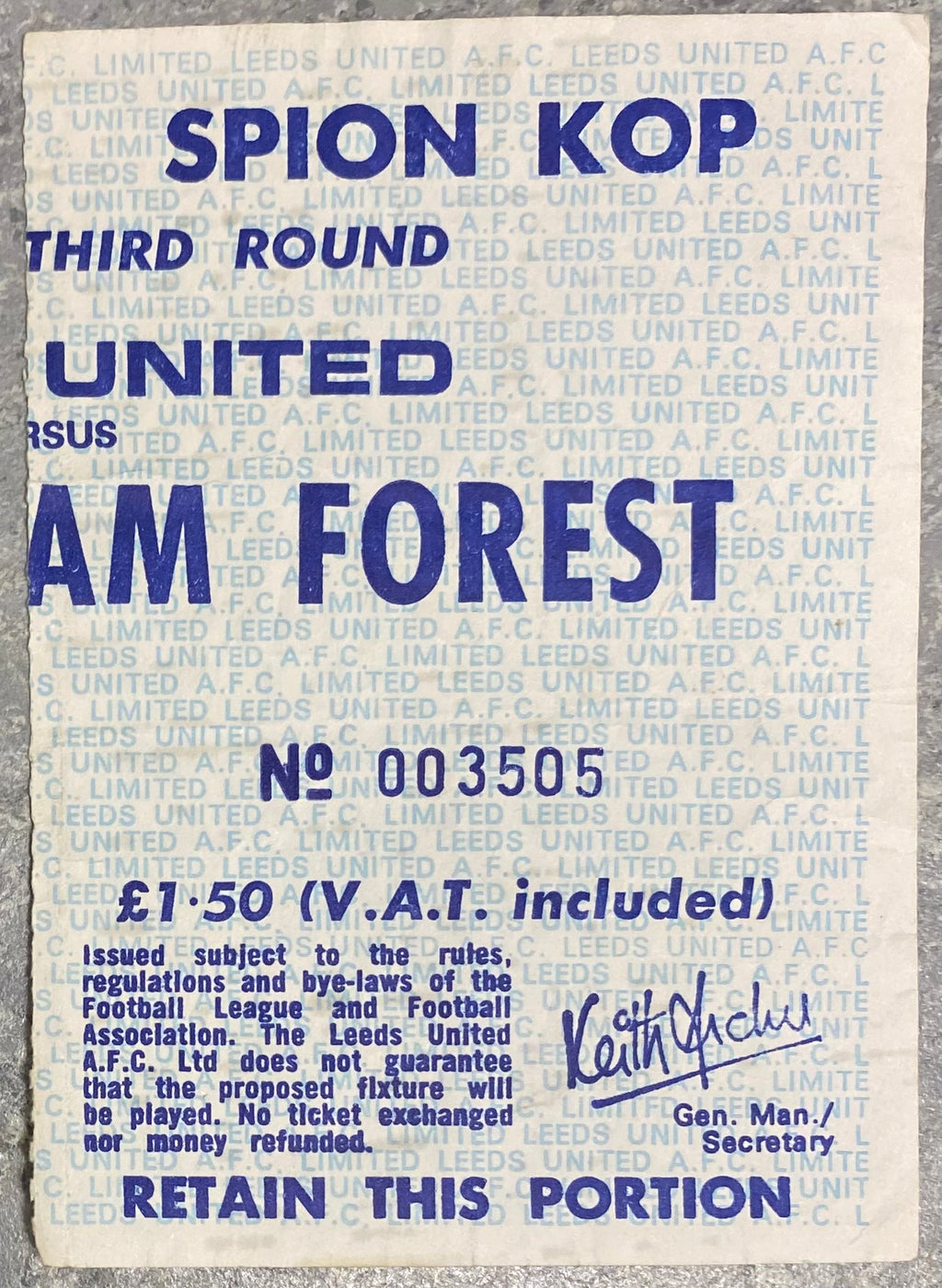 1979/80 ORIGINAL FA CUP 3RD ROUND TICKET LEEDS UNITED V NOTTINGHAM FOREST