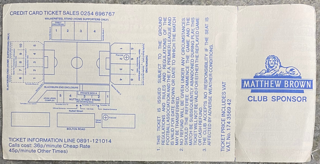 1992/93 ORIGINAL FA PREMIERSHIP UNUSED TICKET BLACKBURN ROVERS V COVENTRY CITY