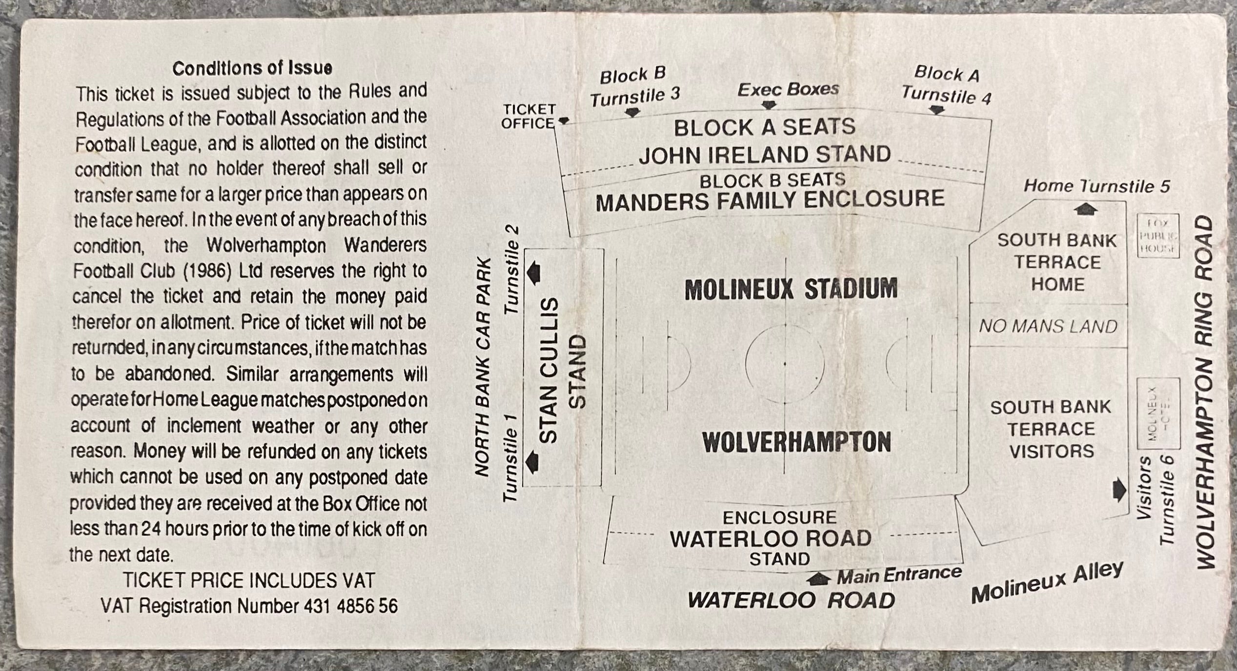 1992/93 ORIGINAL DIVISION 1 TICKET WOLVERHAMPTON WANDERERS V PETERBOROUGH UNITED