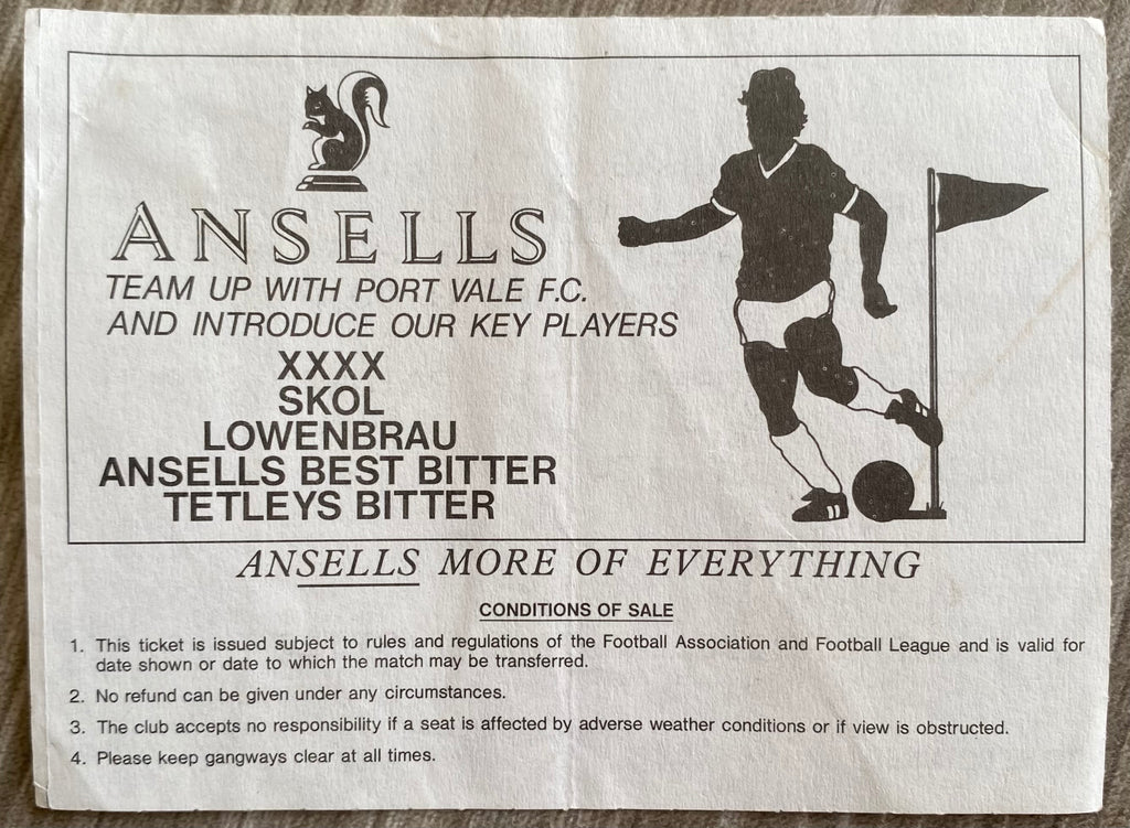 1990/91 ORIGINAL DIVISION 2 TICKET PORT VALE  V CHARLTON ATHLETIC