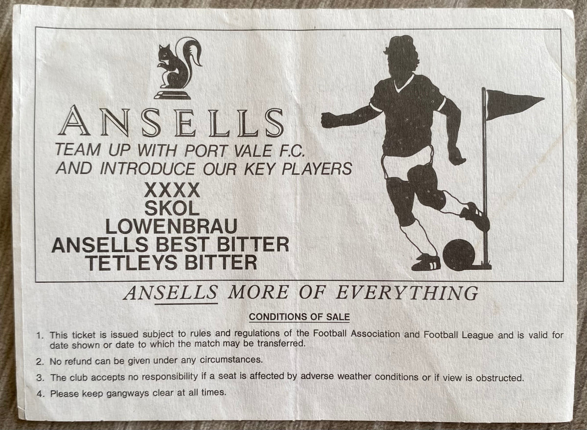 1990/91 ORIGINAL DIVISION 2 TICKET PORT VALE  V CHARLTON ATHLETIC