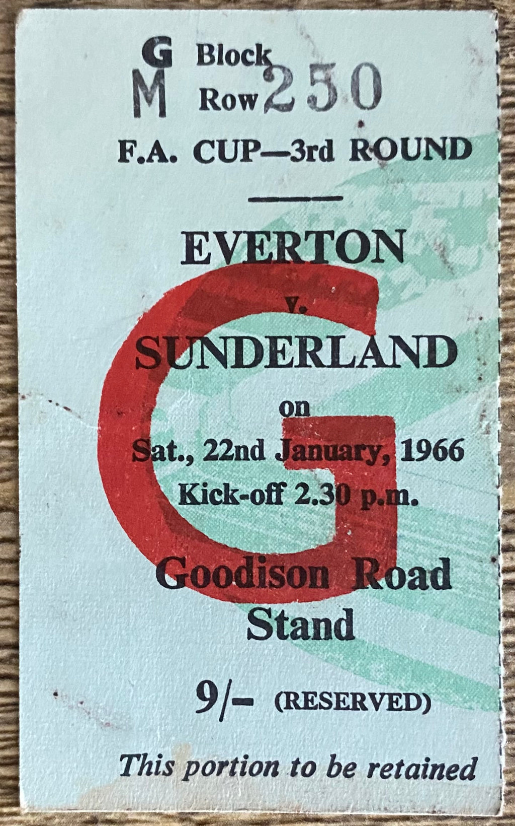 1965/66 ORIGINAL FA CUP 3RD ROUND TICKET EVERTON V SUNDERLAND