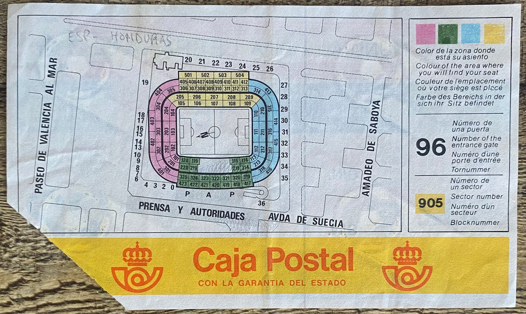1982 ORIGINAL WORLD CUP 1ST ROUND  TICKET SPAIN V HONDURAS @ VALENCIA