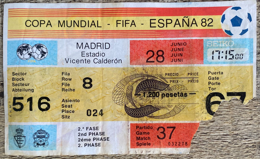 1982 ORIGINAL WORLD CUP 2ND PHASE TICKET AUSTRIA V FRANCE @ MADRID