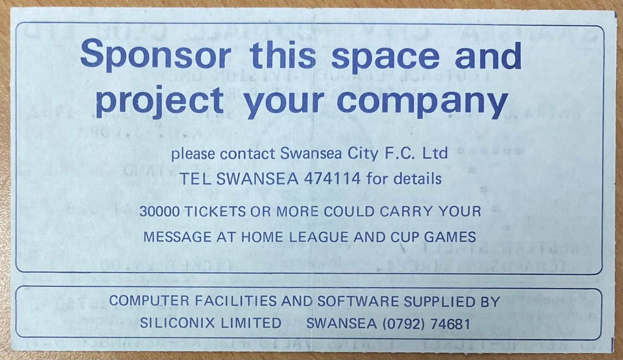 1982/83 ORIGINAL DIVISION ONE TICKET SWANSEA CITY V TOTTENHAM HOTSPUR