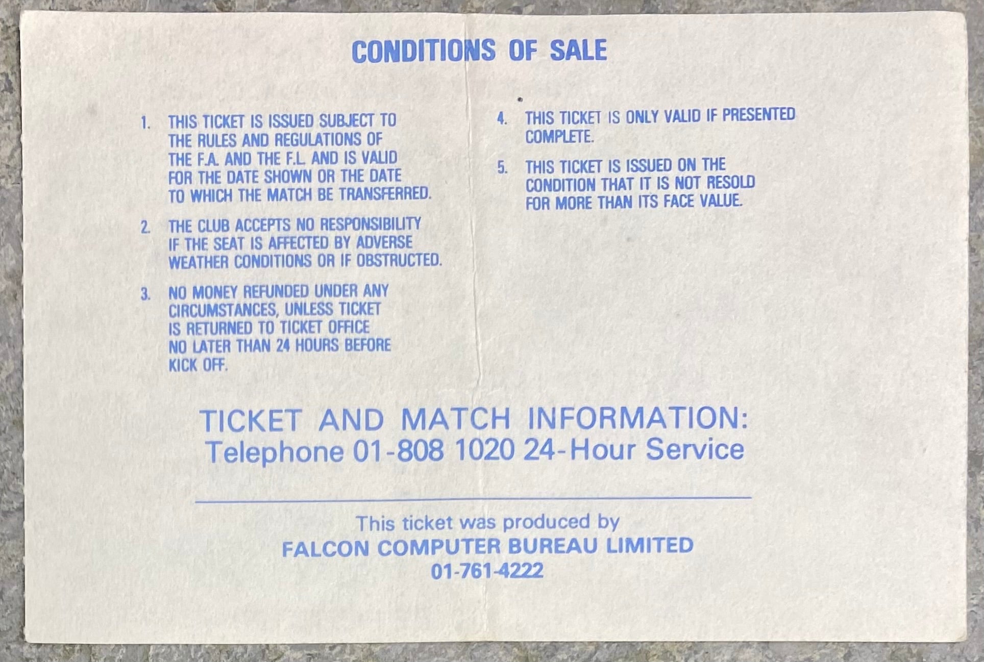 1981/82 ORIGINAL LEAGUE CUP SEMI FINAL 2ND LEG TICKET TOTTENHAM HOTSPUR V WEST BROMWICH ALBION