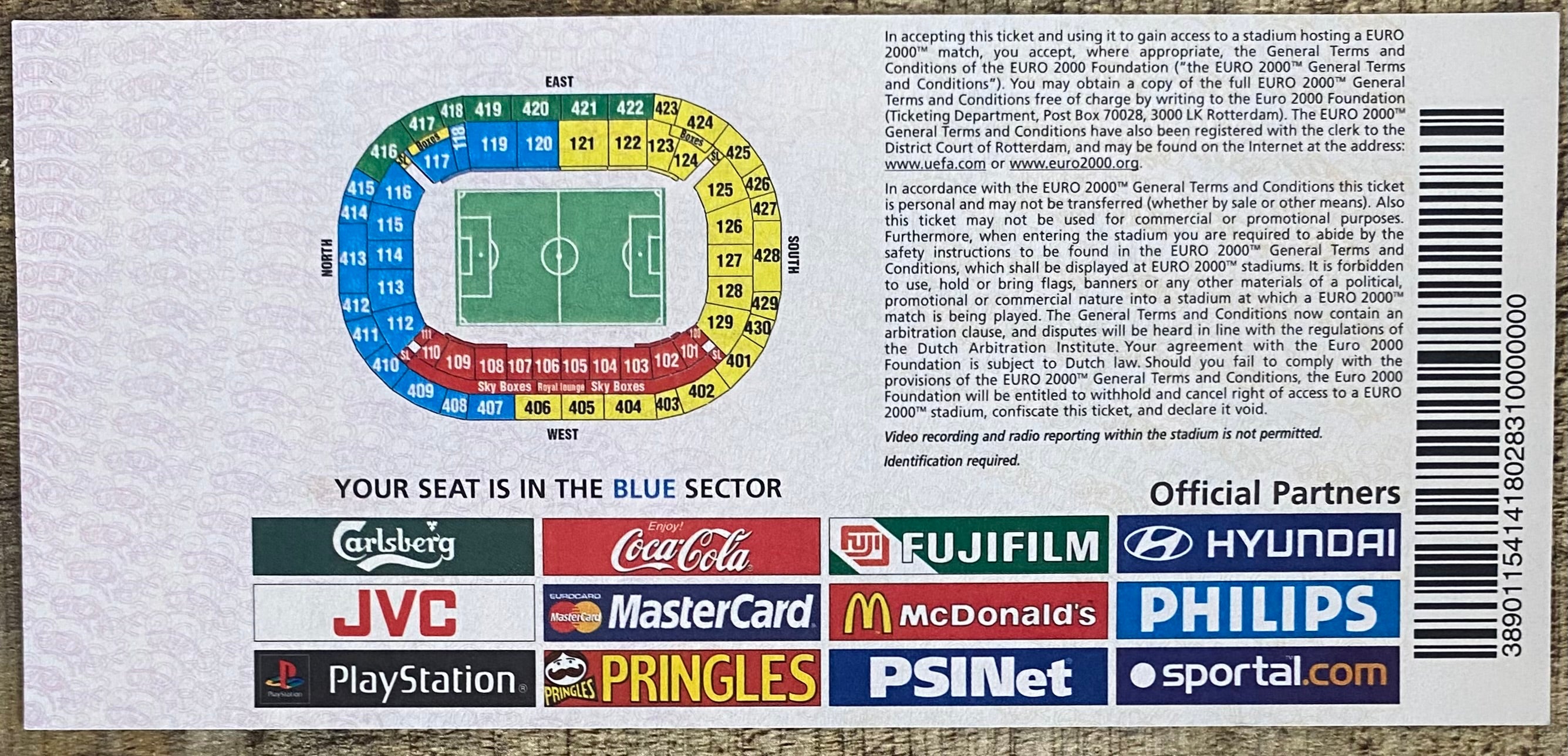 2000 ORIGINAL EUROPEAN CHAMPIONSHIPS EURO 2000 UNUSED TICKET SPAIN V SLOVENIA @ AMSTERDAM