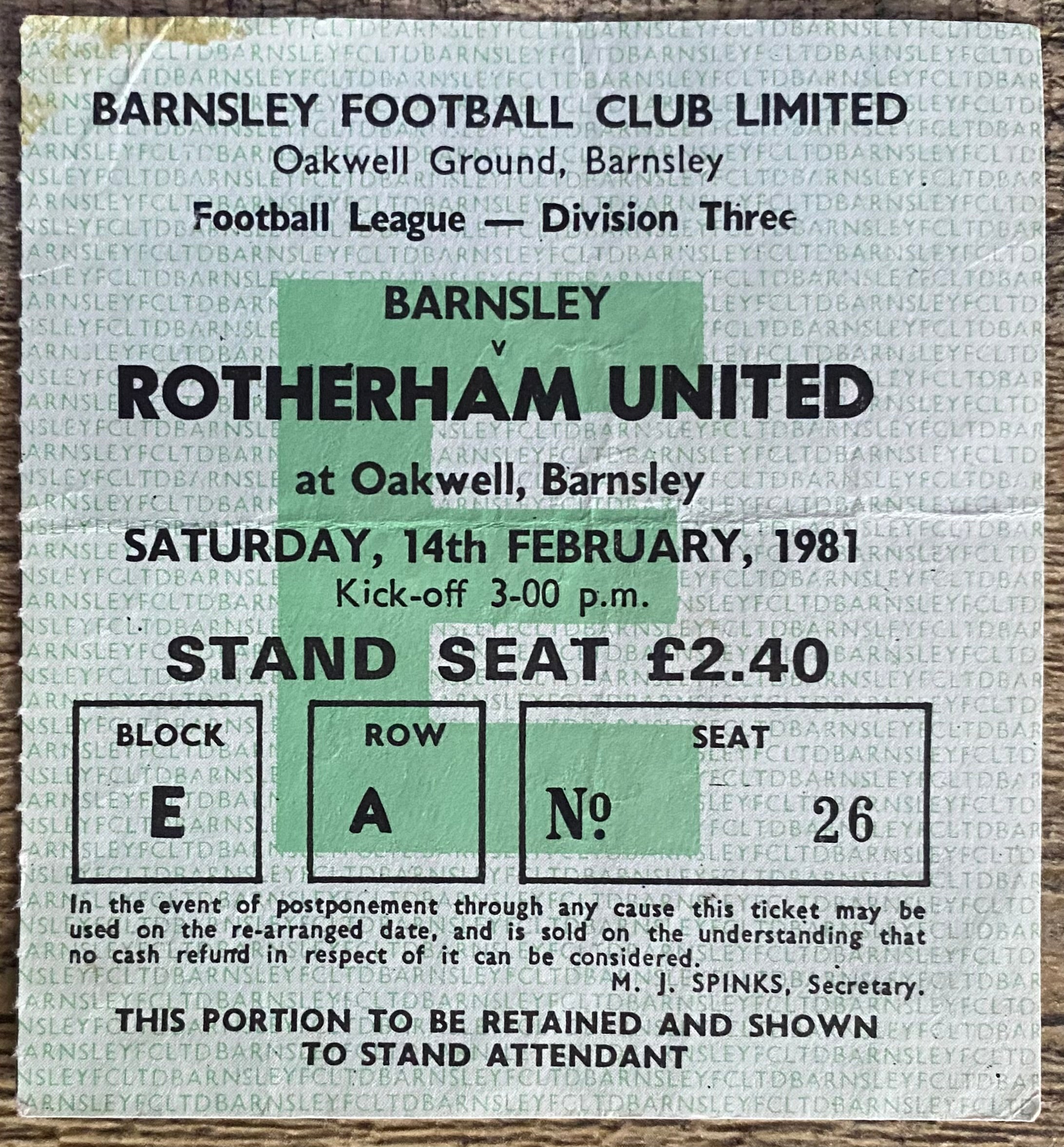 1980/81 ORIGINAL DIVISION 3 TICKET BARNSLEY V ROTHERHAM UNITED