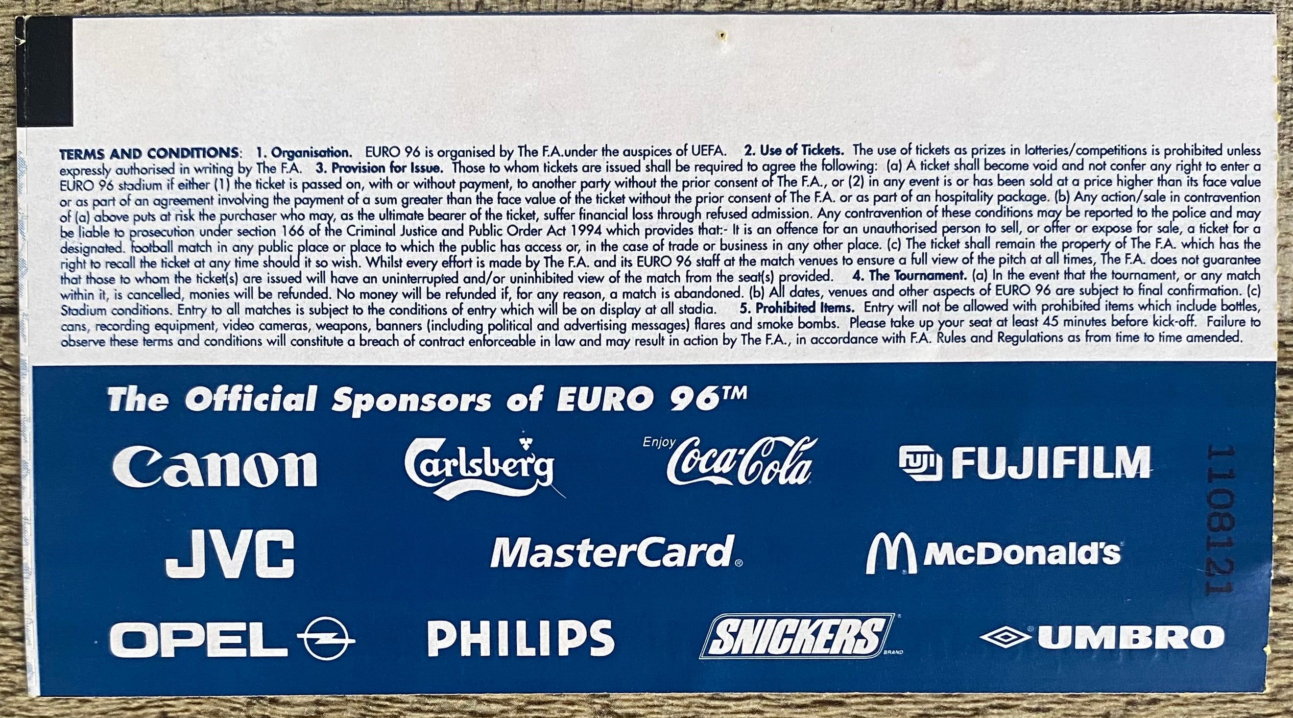 1996 ORIGINAL EUROPEAN CHAMPIONSHIPS EURO 96 QUARTER FINAL TICKET ENGLAND V SPAIN @ WEMBLEY