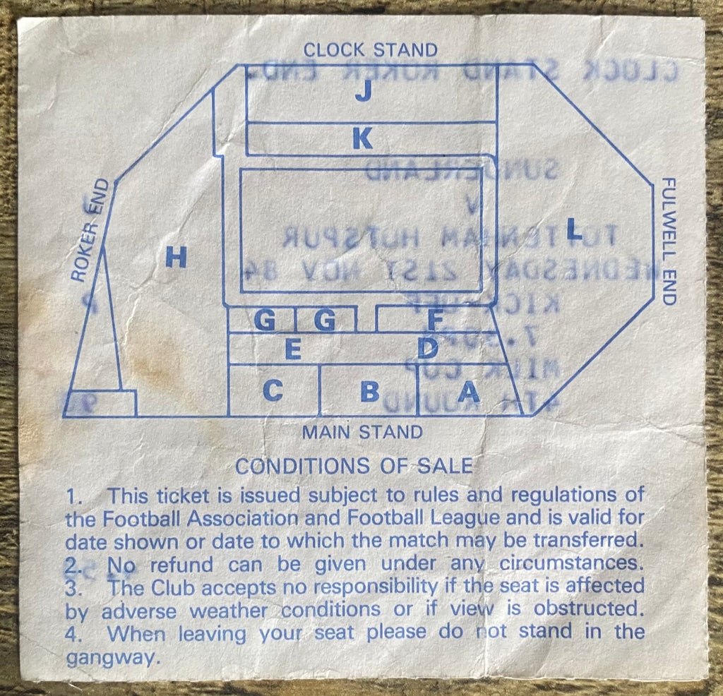 1984/85 ORIGINAL MILK CUP 4TH ROUND TICKET SUNDERLAND V TOTTENHAM HOTSPUR