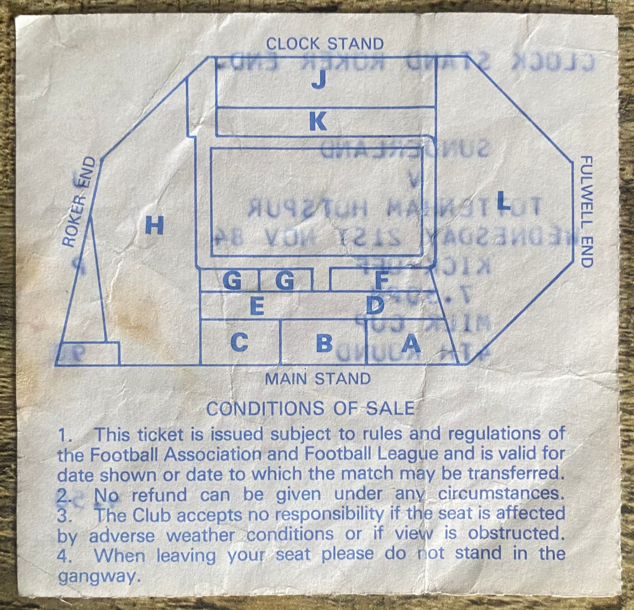1984/85 ORIGINAL MILK CUP 4TH ROUND TICKET SUNDERLAND V TOTTENHAM HOTSPUR