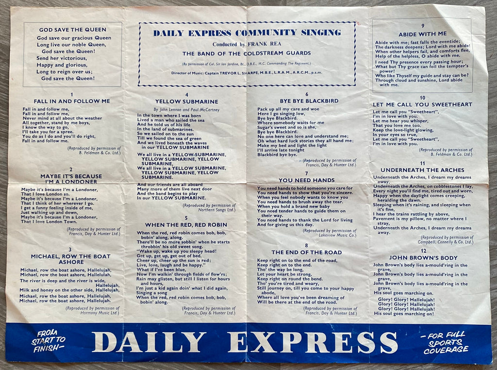 1969 ORIGINAL OFFICIAL FA CUP FINAL COMMUNITY SINGING SONG SHEET CHELSEA V TOTTENHAM HOTSPUR