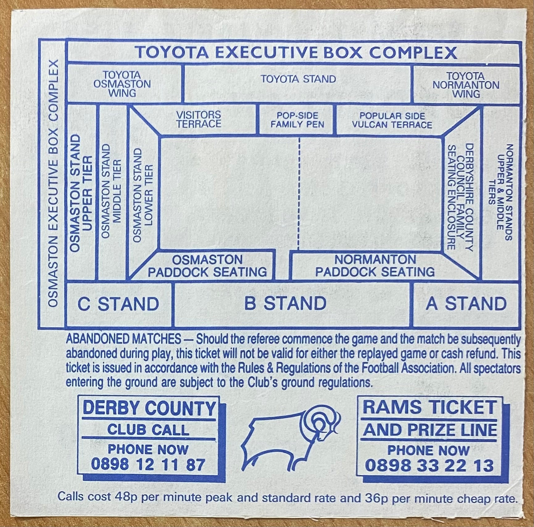 1993/94 ORIGINAL DIVISION 1 TICKET DERBY COUNTY V SUNDERLAND