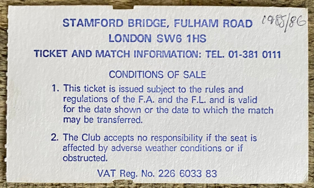 1985/86 ORIGINAL DIVISION 1 TICKET CHELSEA V WEST HAM UNITED