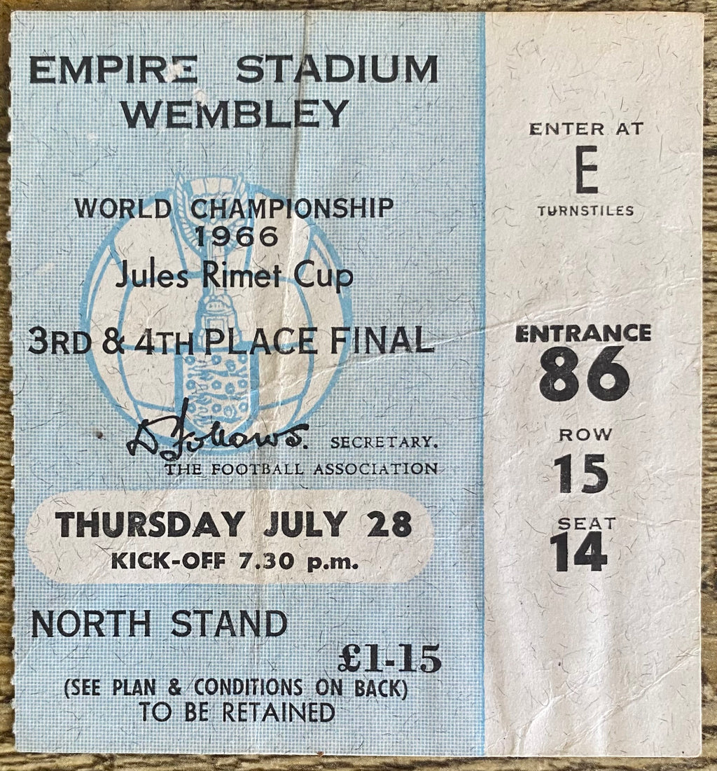1966 ORIGINAL WORLD CUP 3RD PLACE PLAY OFF TICKET PORTUGAL V SOVIET UNION @ WEMBLEY