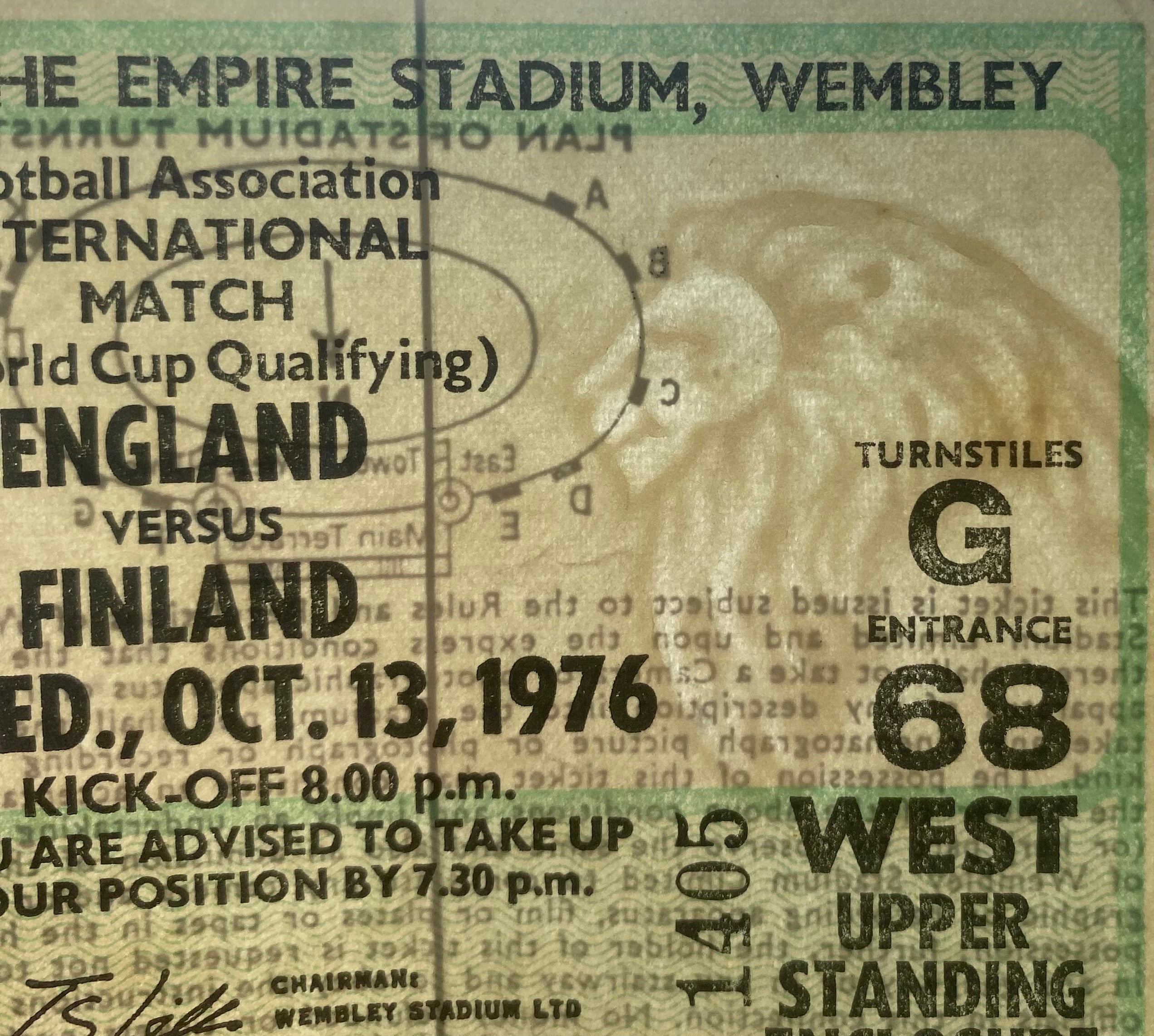 1976 ORIGINAL WORLD CUP QUALIFYING TICKET ENGLAND V FINLAND