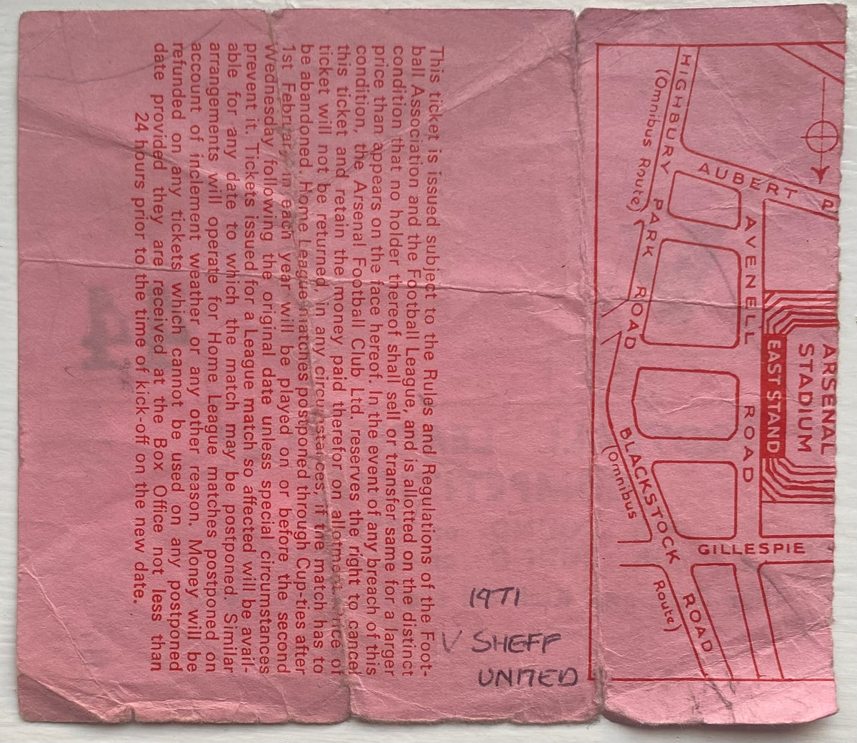 1971/72 ORIGINAL LEAGUE CUP 4TH ROUND TICKET ARSENAL V SHEFFIELD UNITED