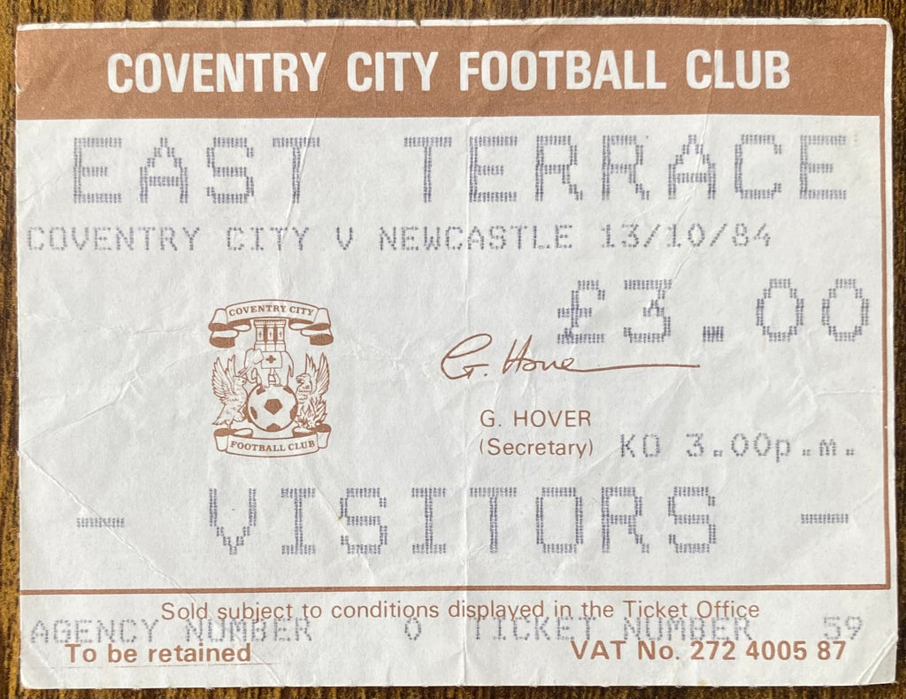 1984/85 ORIGINAL DIVISION 1 TICKET COVENTRY CITY V NEWCASTLE UNITED