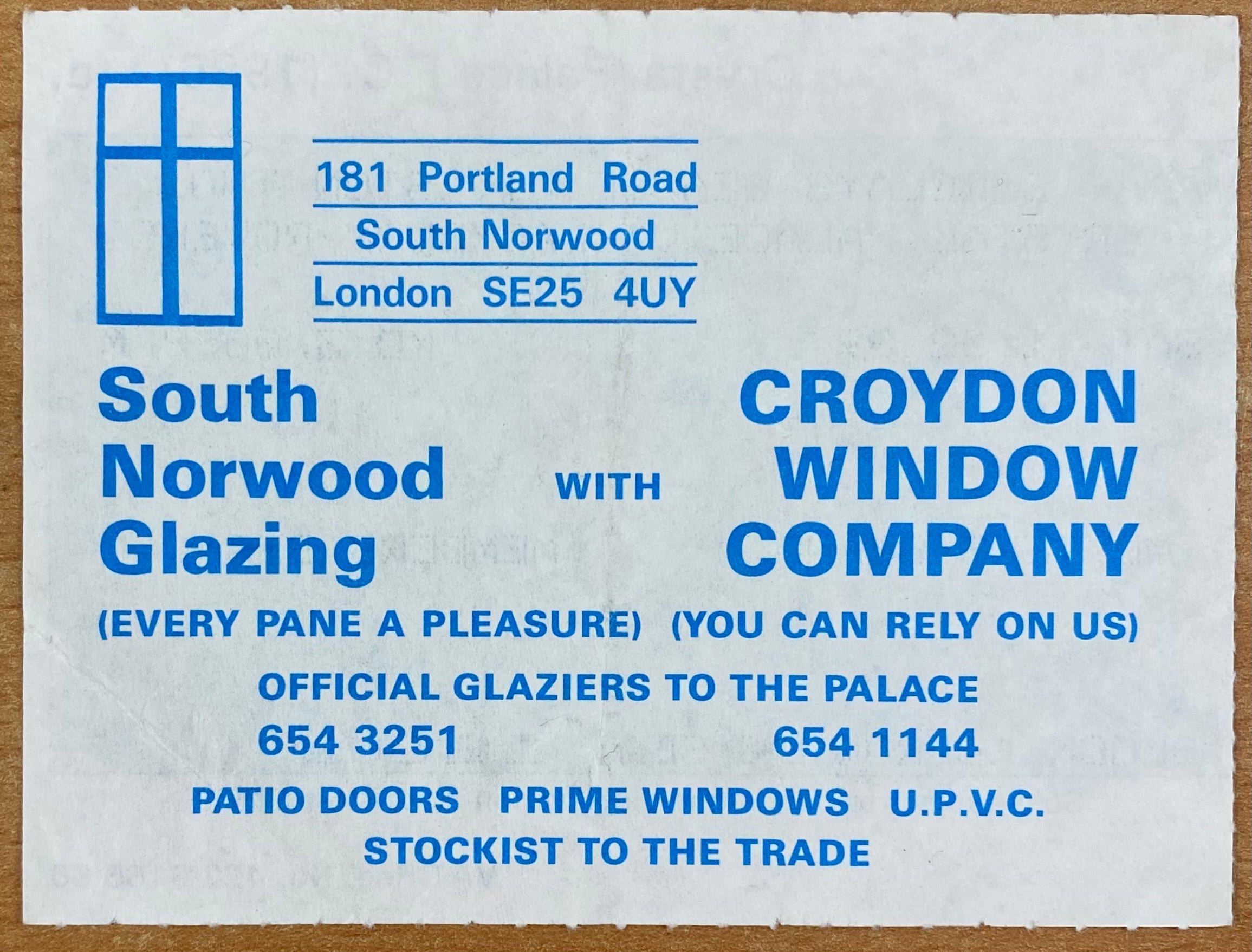 1988/89 ORIGINAL DIVISION 2 TICKET CRYSTAL PALACE V BLACKBURN ROVERS