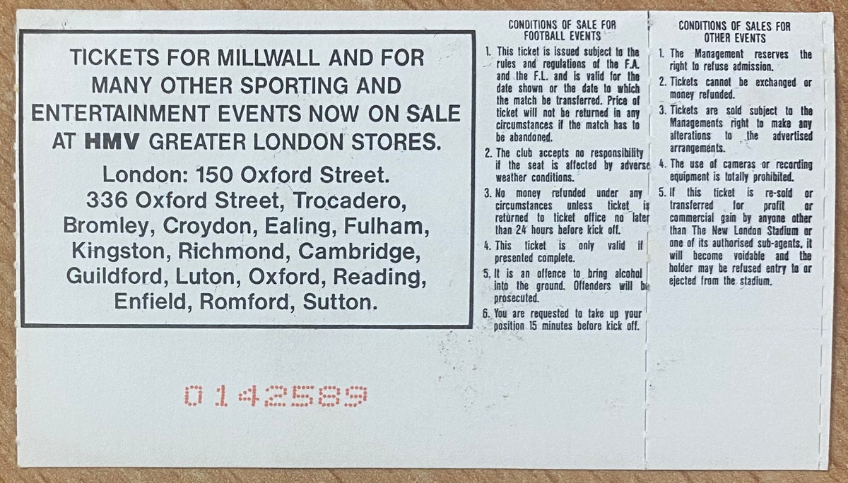 1993/94 ORIGINAL DIVISION 1 TICKET MILLWALL V CHARLTON ATHLETIC