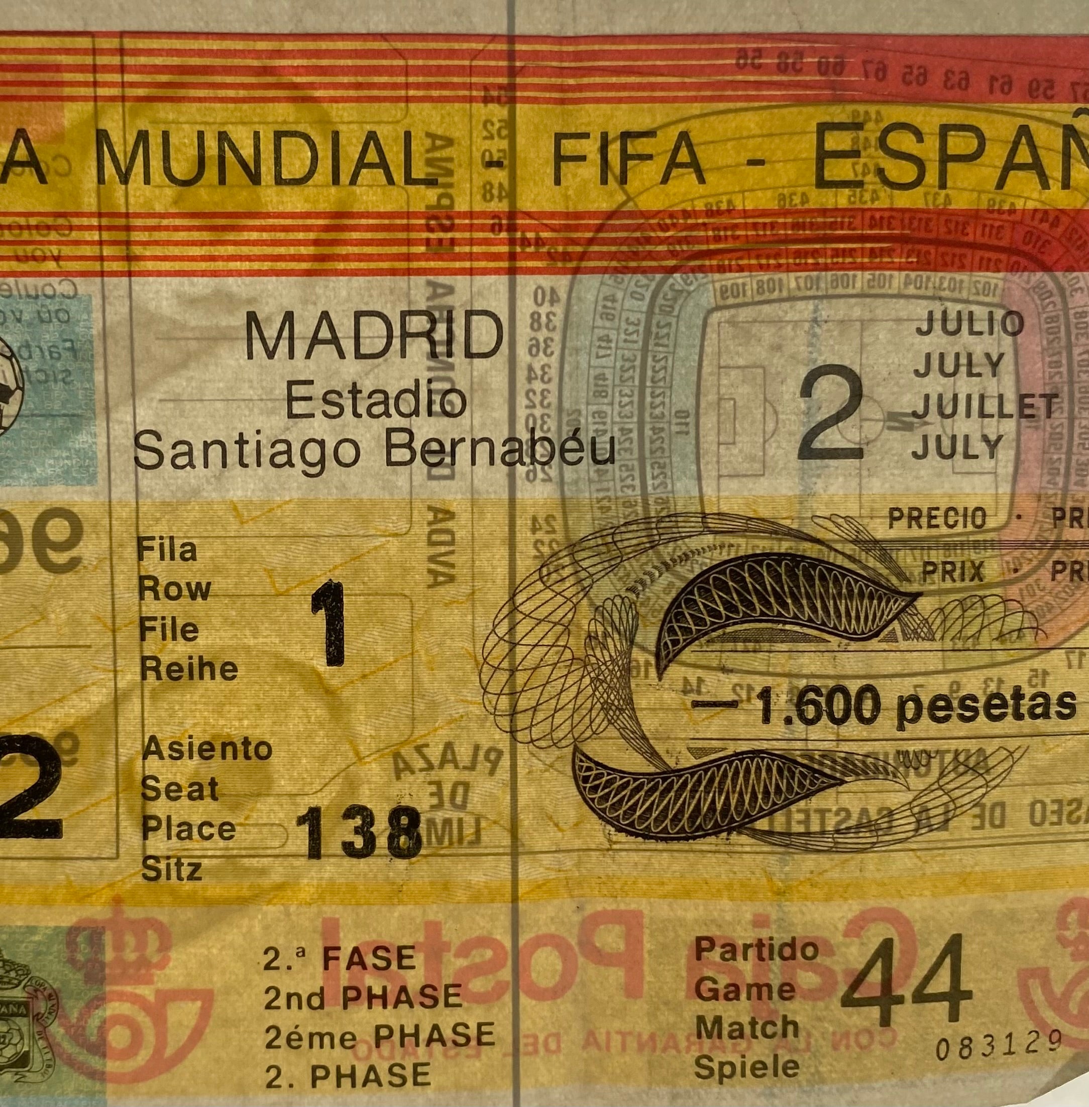 1982 ORIGINAL WORLD CUP 2ND PHASE TICKET WEST GERMANY V SPAIN @ MADRID