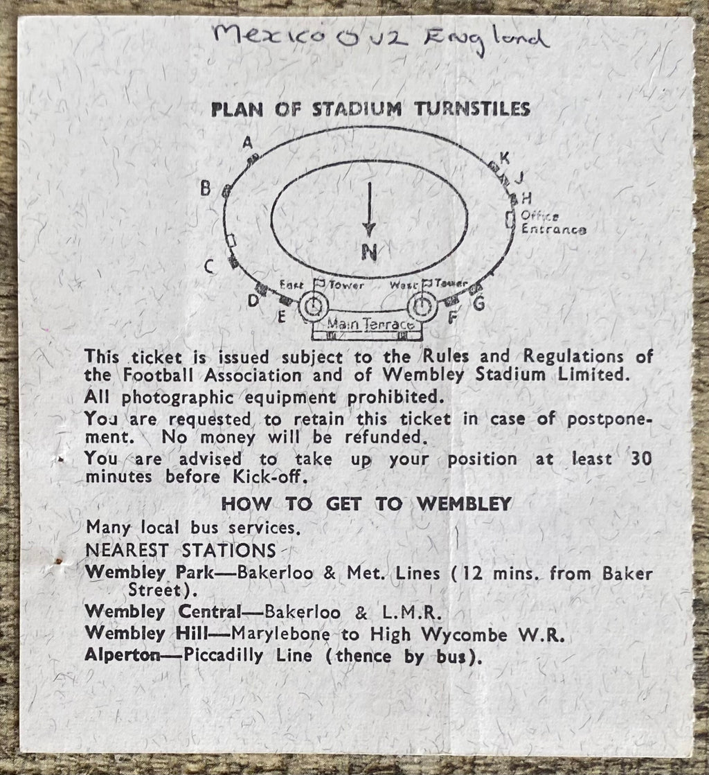 1966 ORIGINAL WORLD CUP 1ST ROUND TICKET ENGLAND V MEXICO @ WEMBLEY