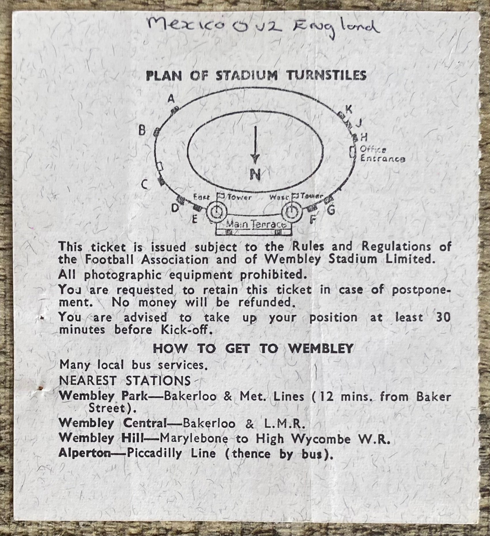 1966 ORIGINAL WORLD CUP 1ST ROUND TICKET ENGLAND V MEXICO @ WEMBLEY