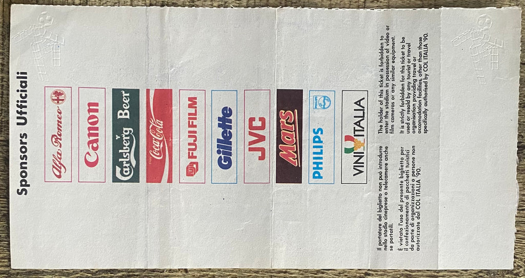 1990 ORIGINAL WORLD CUP 1ST ROUND UNUSED TICKET ITALY V UNITED STATES @ ROME