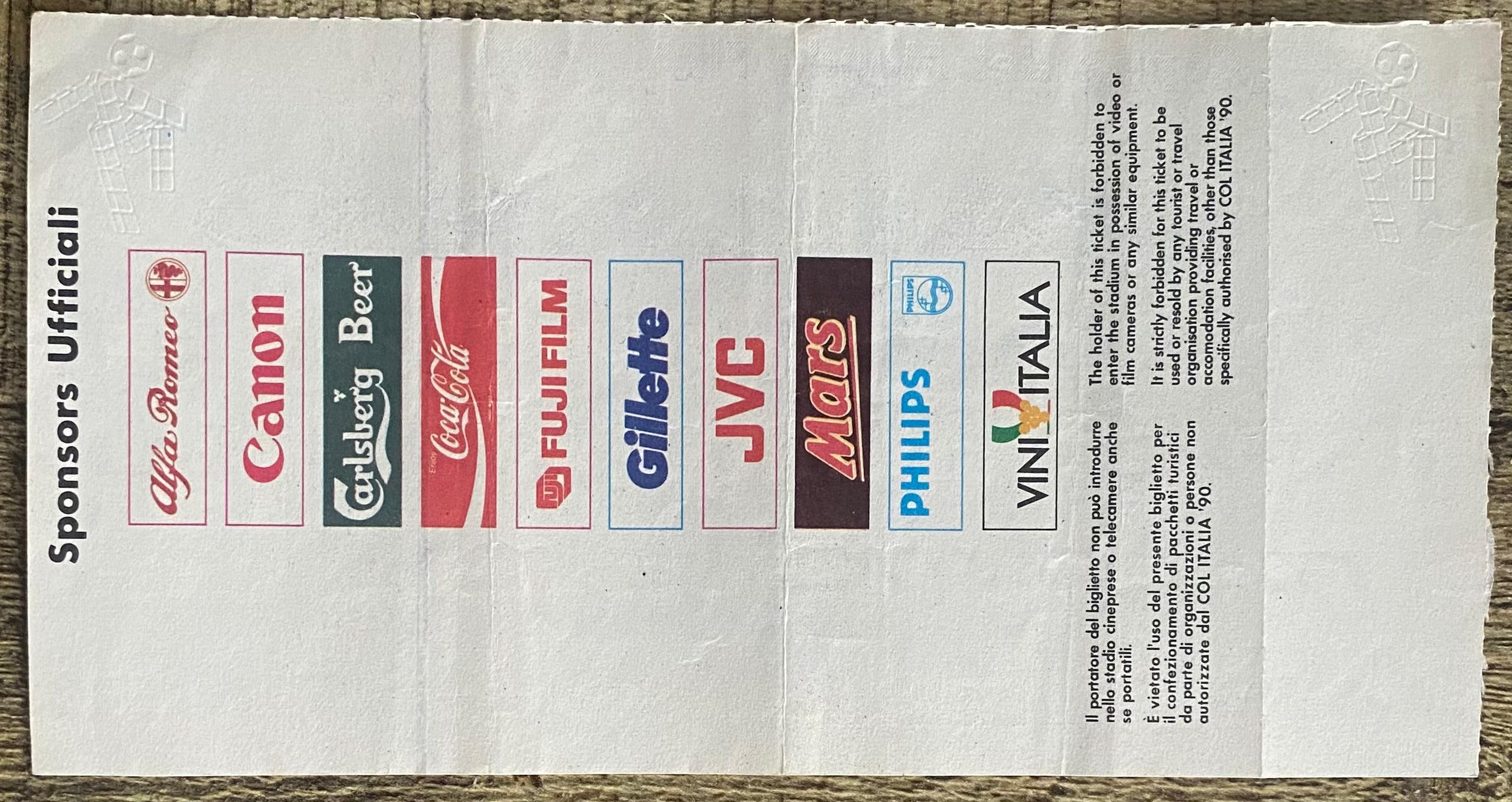 1990 ORIGINAL WORLD CUP 1ST ROUND UNUSED TICKET ITALY V UNITED STATES @ ROME