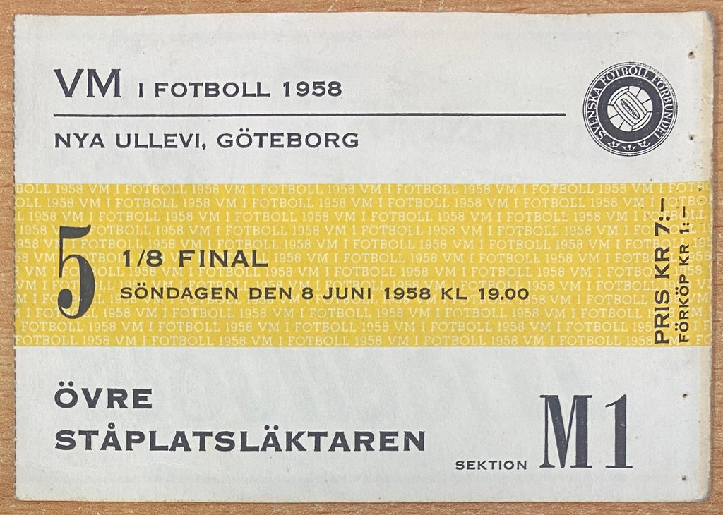 1958 ORIGINAL WORLD CUP TICKET ENGLAND V SOVIET UNION @ GOTHENBURG