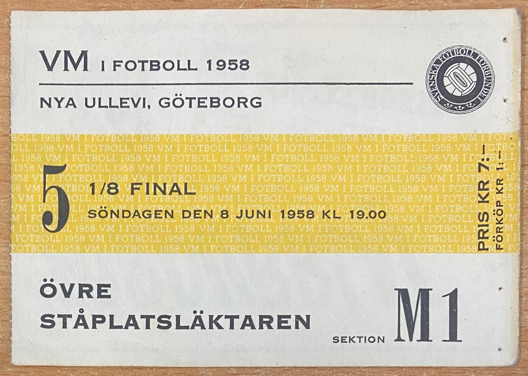 1958 ORIGINAL WORLD CUP TICKET ENGLAND V SOVIET UNION @ GOTHENBURG