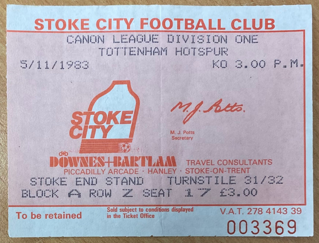 1983/84 ORIGINAL DIVISION ONE TICKET STOKE CITY V TOTTENHAM HOTSPUR