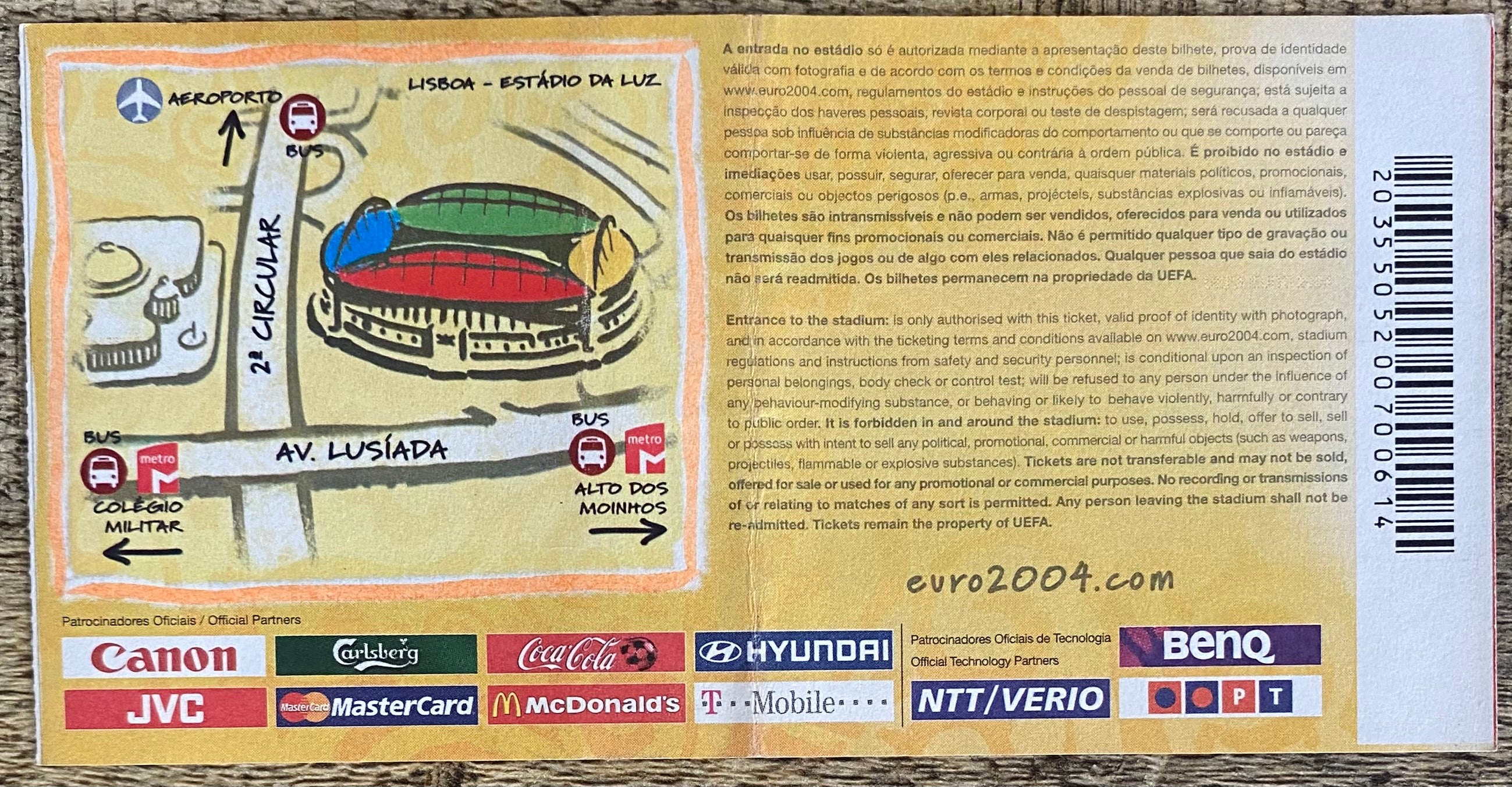 2004 ORIGINAL EUROPEAN CHAMPIONSHIPS TICKET ENGLAND V CROATIA @ LISBON