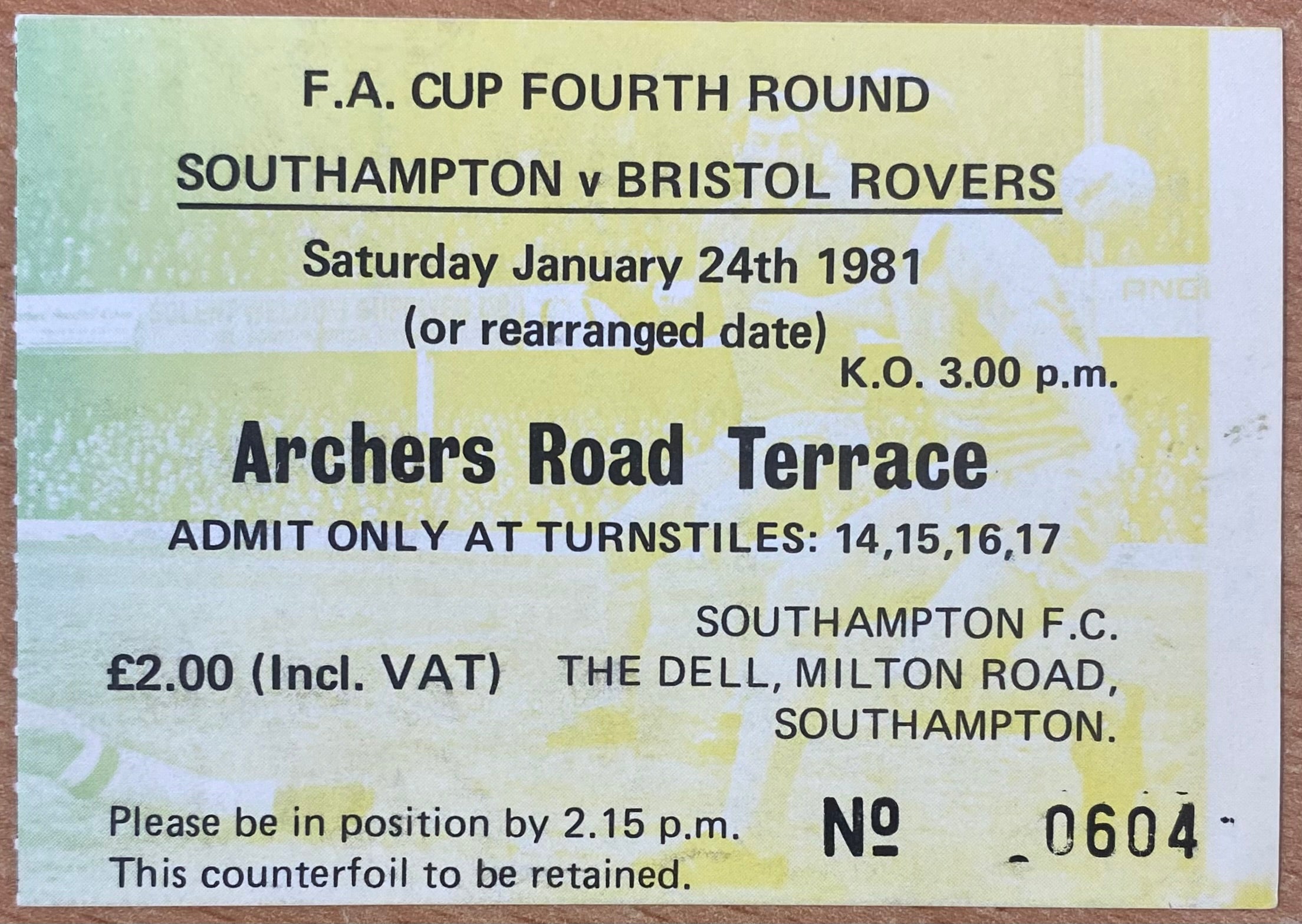 1980/81 ORIGINAL FA CUP 4TH ROUND TICKET SOUTHAMPTON V BRISTOL ROVERS