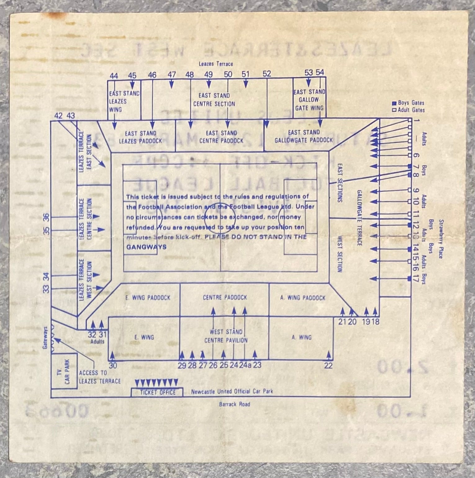 1982/83 ORIGINAL DIVISION TWO TICKET NEWCASTLE UNITED V LEEDS UNITED