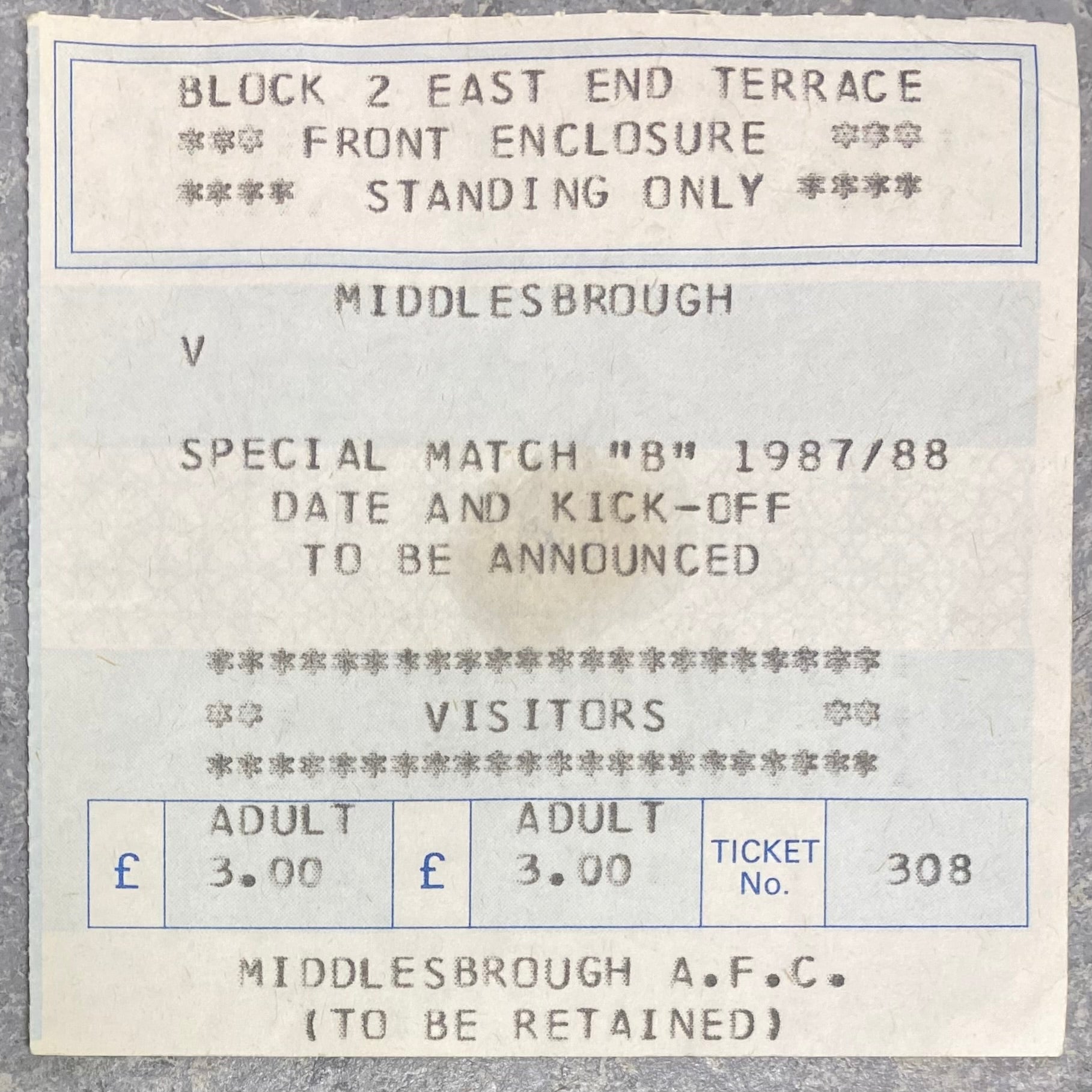 1987/88 ORIGINAL FA CUP 4TH ROUND REPLAY TICKET MIDDLESBROUGH V EVERTON