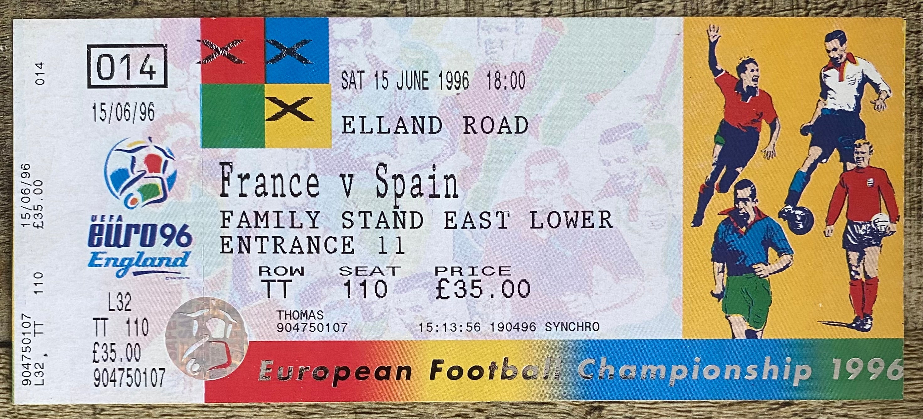 1996 ORIGINAL EUROPEAN CHAMPIONSHIPS EURO 96 UNUSED TICKET FRANCE V SPAIN @ELLAND ROAD